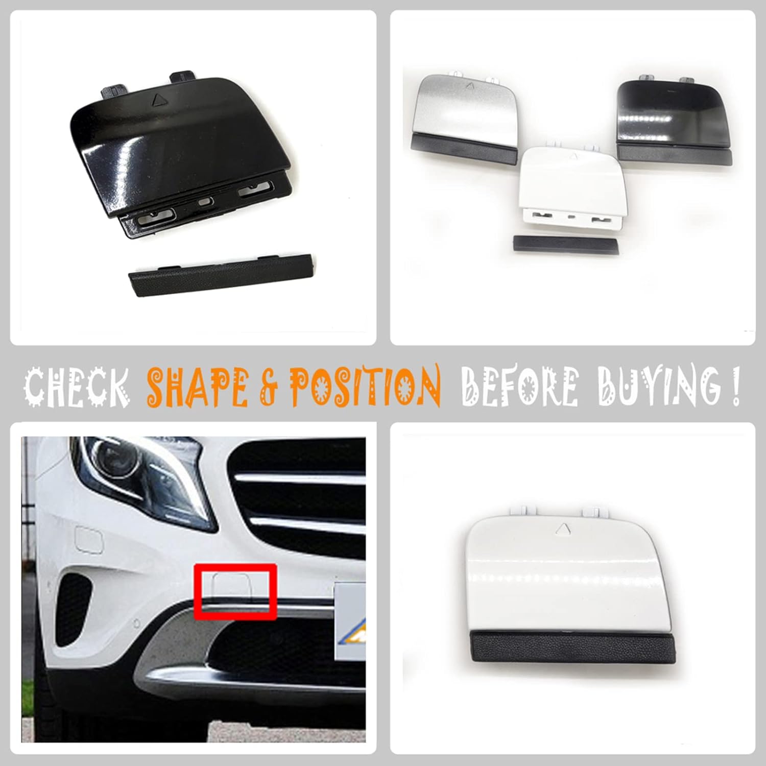 Front 2in1 Tow Cover Fit 12-16 Mercedes Benz GLA X156 for GLA180 GLA200 GLA220 GLA250 GLA45 2012 2013 2014 2015 2016 Bumper Towing Hook Eye Cap 1568850722 (Silver)