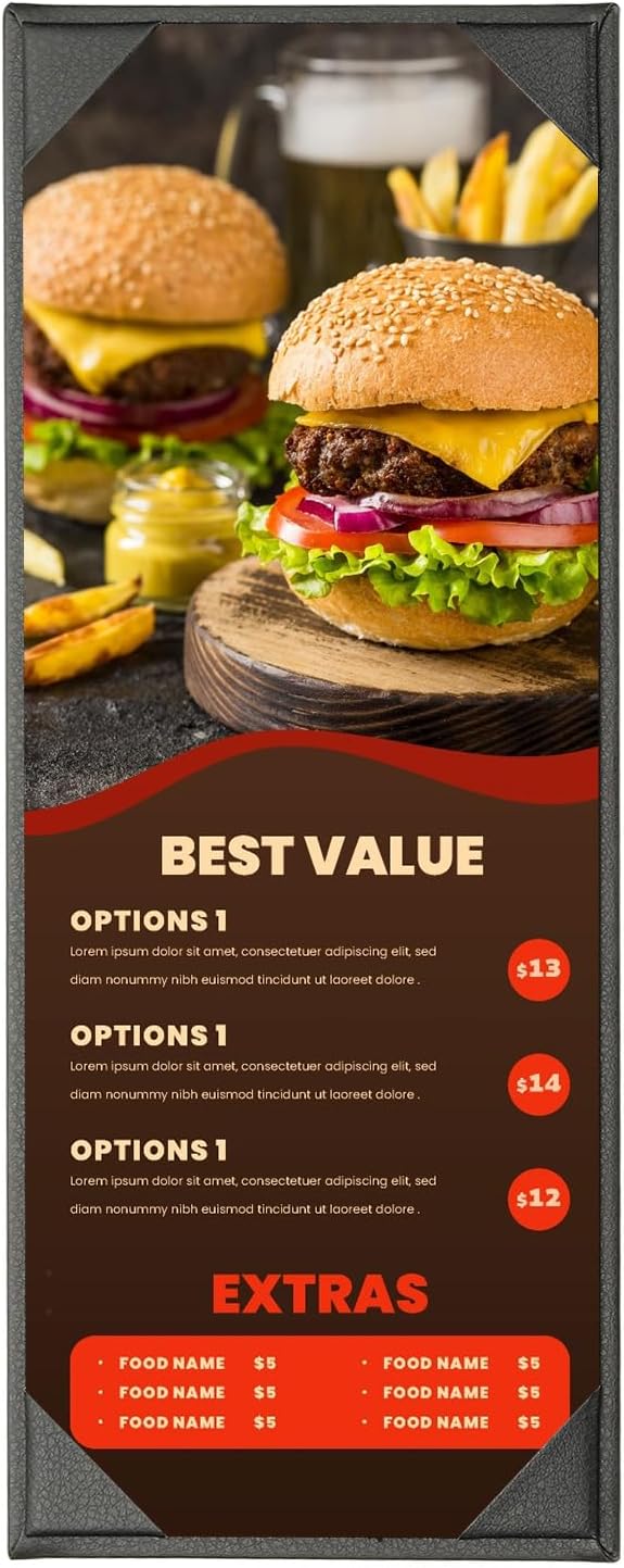 PATIKIL 4.25x11 Inch Leather Menu Covers for Restaurant, Menu Holder Single View Menus Folder Book for Restaurant Cafe Bar Hotel Wine List, Black