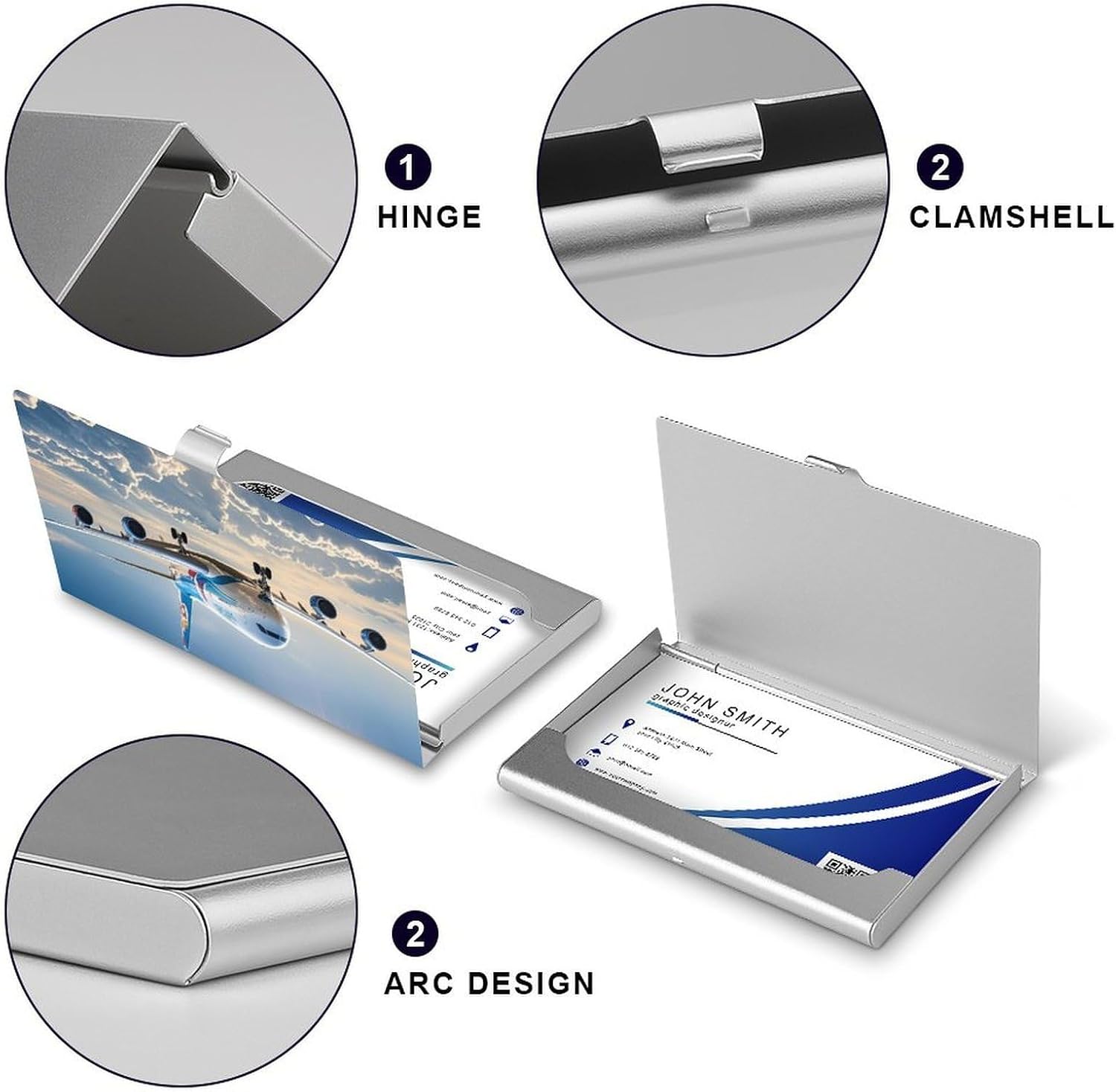 Airplane Patterns Business Card Case Metal Slim Business Card Holder Professional Name Card Holder Pocket Metal Case Business Card Wallet Pocket Wallet Name Card Case for Women Men