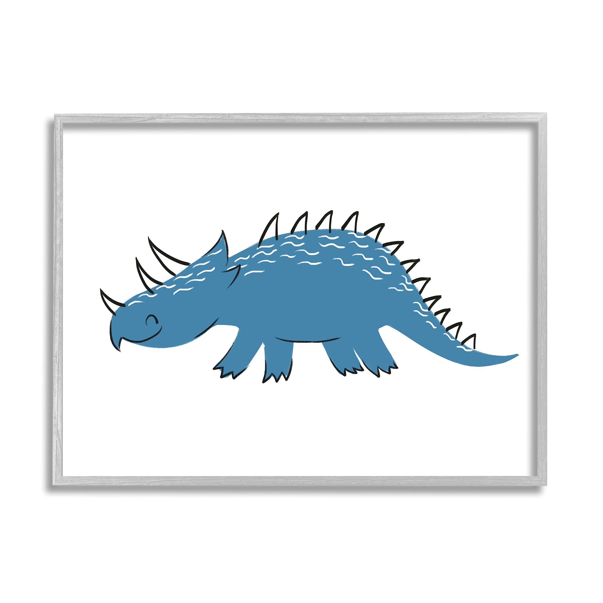 Stupell Industries Happy Blue Dinosaur Fun Spiked Kids' Reptile, Designed by Ziwei Li Gray Framed Wall Art, 11 x 14