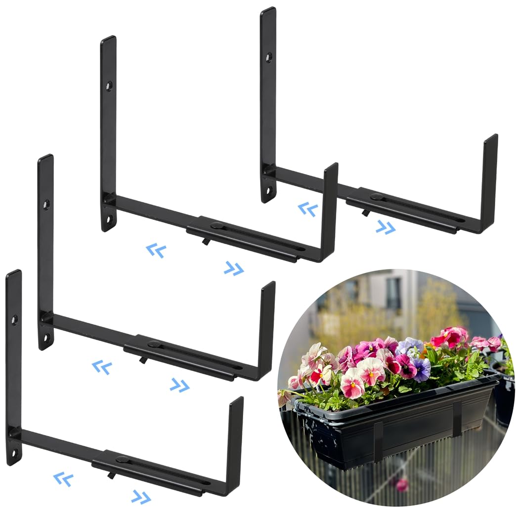 Soportes para macetas de ventana ajustables en color negro para fachadas y balcones pack de 4