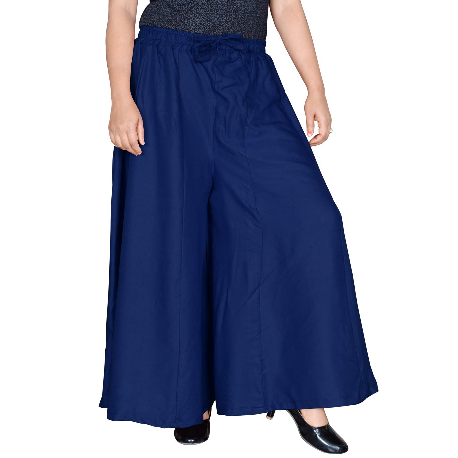Rayon Solid Women Wear Wide Leg Palazzo Pant Trouser 40 Inch Length-image-44