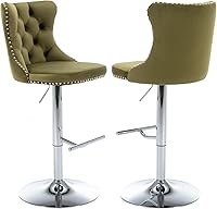 Vista 119 de Aoowow Juego de 2 taburetes de bar giratorios, taburetes de bar ajustables con respaldo de terciopelo copetudo, sillas de bar modernas tapizadas