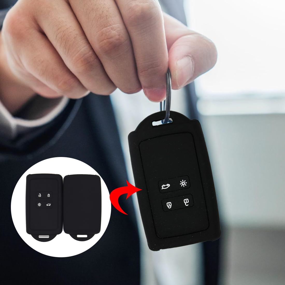 Cover In Silicone Per Chiavi Auto Renault E Dacia - 2 Pezzi Con Portachiavi - Antiurto E Impermeabile