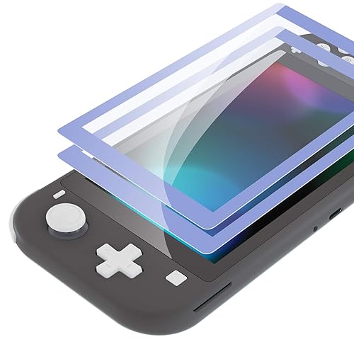 eXtremeRate 2 Pack Light Violet Border Transparent HD Clear Saver Protector Film, Tempered Glass Screen Protector for Nintendo Switch Lite