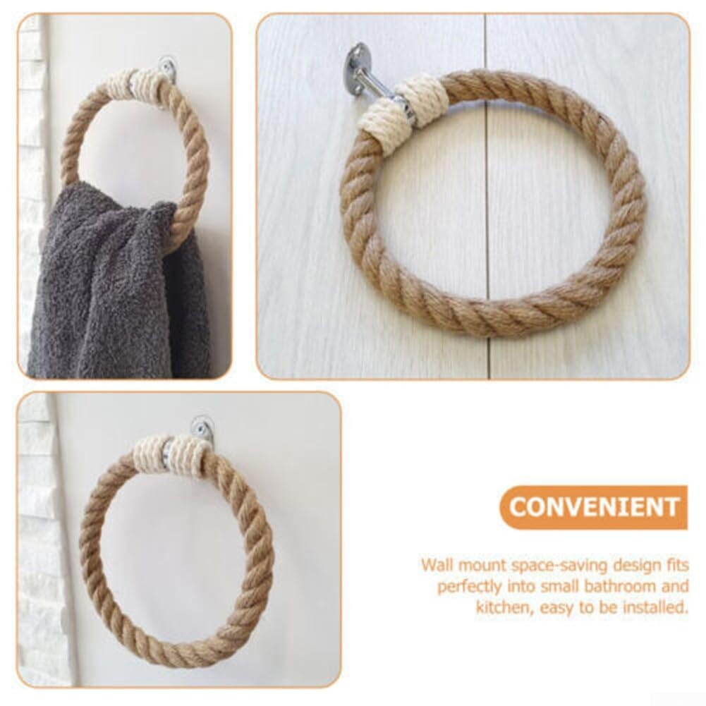 Toallero rústico con cuentas de madera de granja, soporte para toallas de mano para baño, cocina, perchero con gancho de cuerda de cáñamo, decoración del hogar