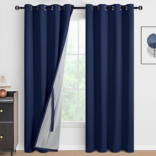 Miniatura 108 de DWCN Cortinas opacas 100% grises de 84 pulgadas de largo para dormitorio con forro negro, doble capa con aislamiento térmico, paneles de cortina
