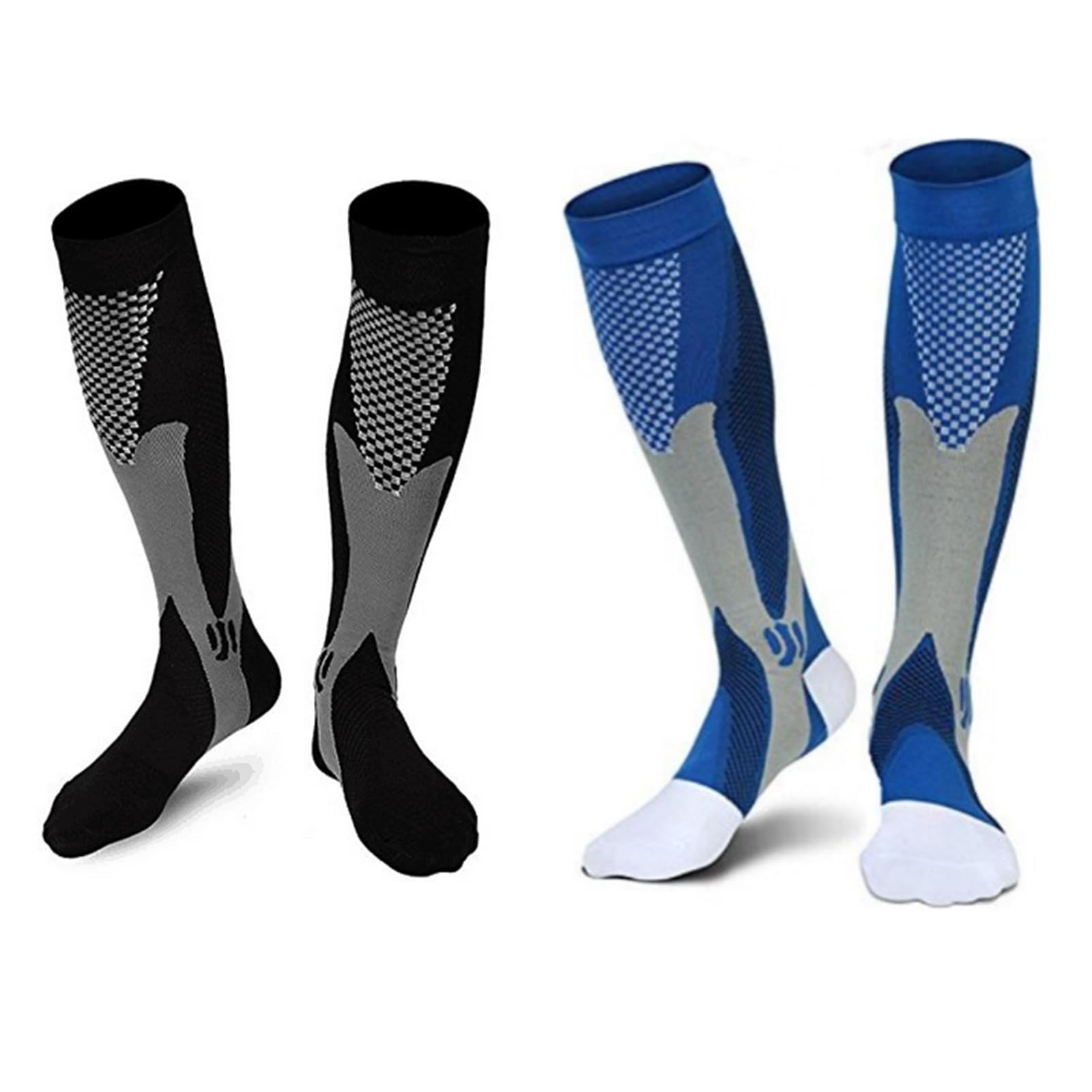 ZSAOH Plus Size Compression Socks Wide Calf Women Men,M-4XL 20-30mmhg Large Calf Compression Stockings for Nurse Sport Travel(BlackBlue,2Pair,XL)