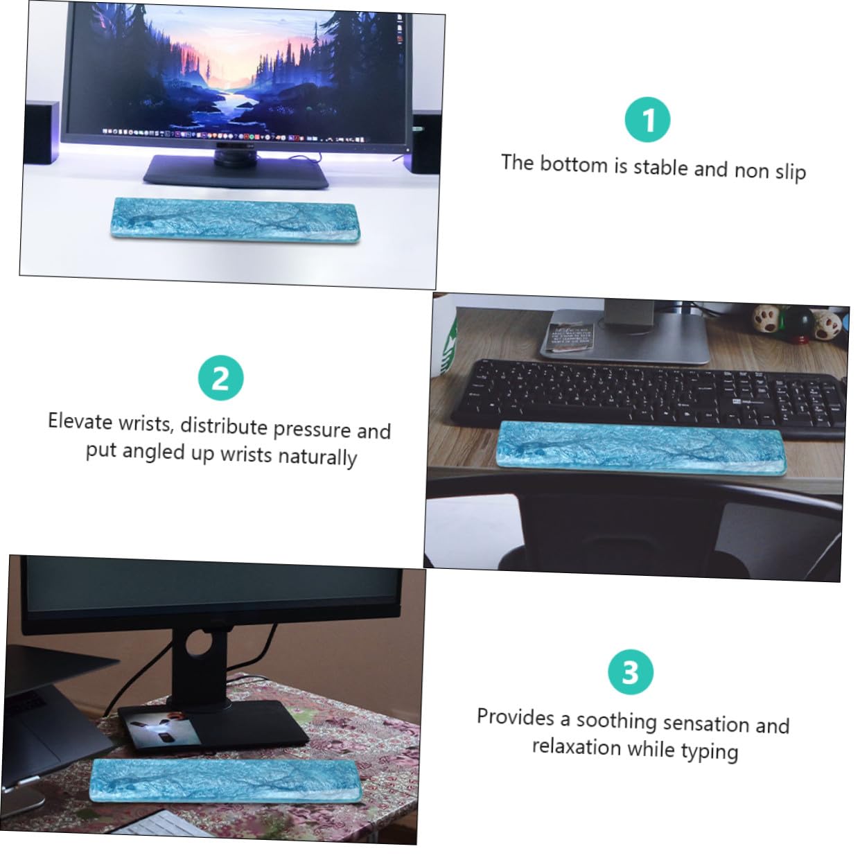 MAGICLULU Poggia Polsi per Tastiera Blu in Resina Epossidica, Supporto Elastico per Sollievo dal Dolore, Accessorio da Gaming per Scrivania