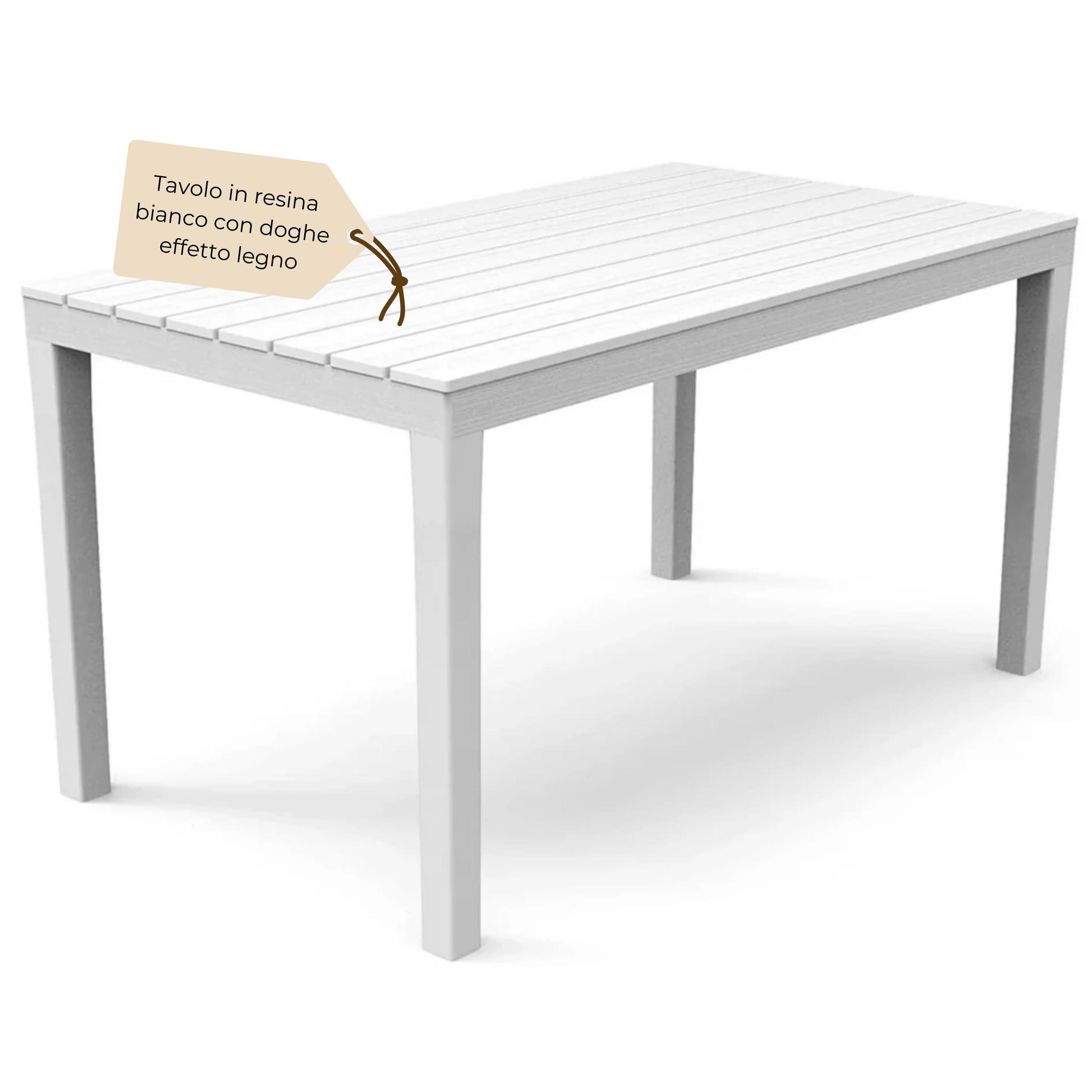 Tavolo da Pranzo Rettangolare in Resina Resistente da Esterno Bianco Doghe Effetto Legno Salvaspazio Ideale per Esterno,Bar,Ristorante,Balcone,Terrazzo 138x78x72 cm