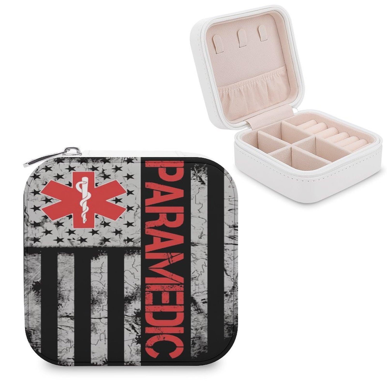 CUTJMDNGH U.S.A EMT Star of Life EMS Paramedic Flag Jewelry Box for Women Jewellery Case Organizer Storage Boxes Craft