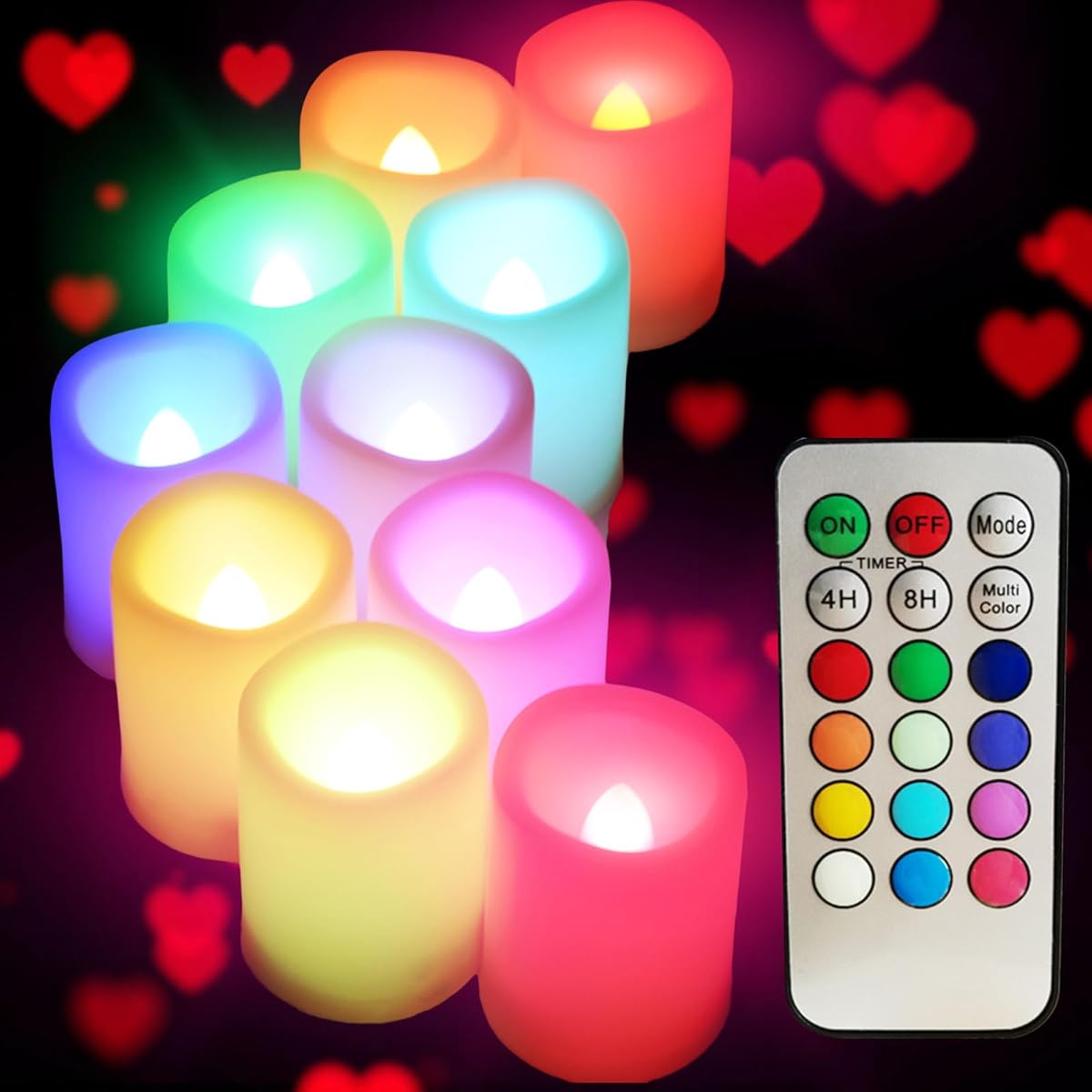 SWEETIME Colored Flameless Votive Candles with Timer-Color Changing Led Tea Light,Battery Operated RGB Votive Candles,Rainbow Tealights Party Decor,1.5"x 2",Set of 10