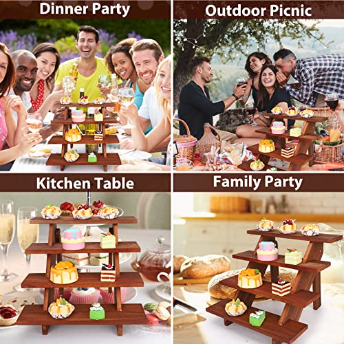 Yifor Wooden Display Stand, 4 Tier Wood Cupcake Stands, Display Shelf For Pop Figures, Vintage Tiered Display Stand For Perfume, Makeup, Figure, Dolls Collection, Condiment #TOP5