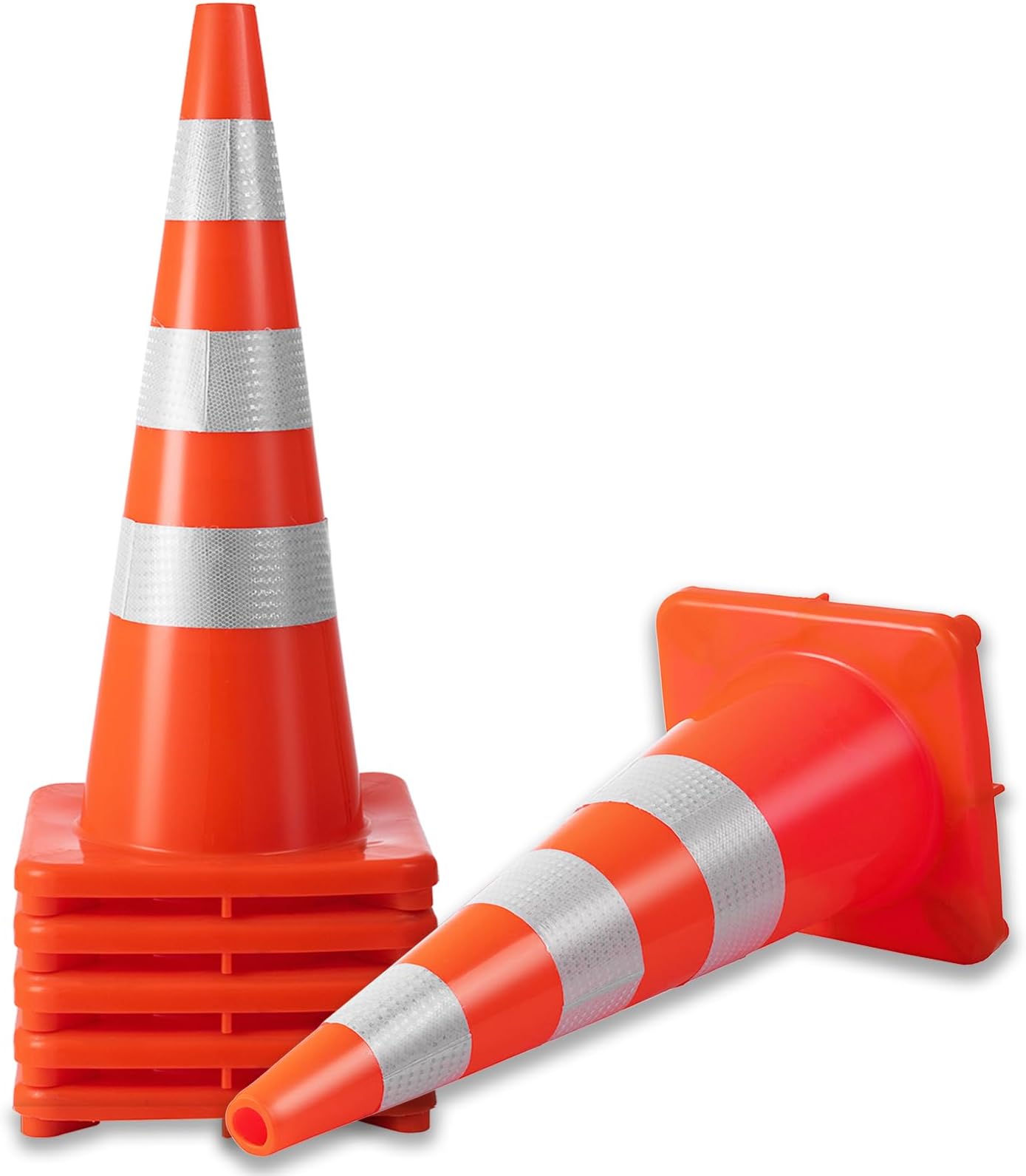Hitgrand 36" Inch Traffic Safety Cones, 6 Pack Traffic Cones, PVC Orange Construction Cone with Reflective Collars, Safety Road Parking Cone for Driveway Road Safety, Traffic Control