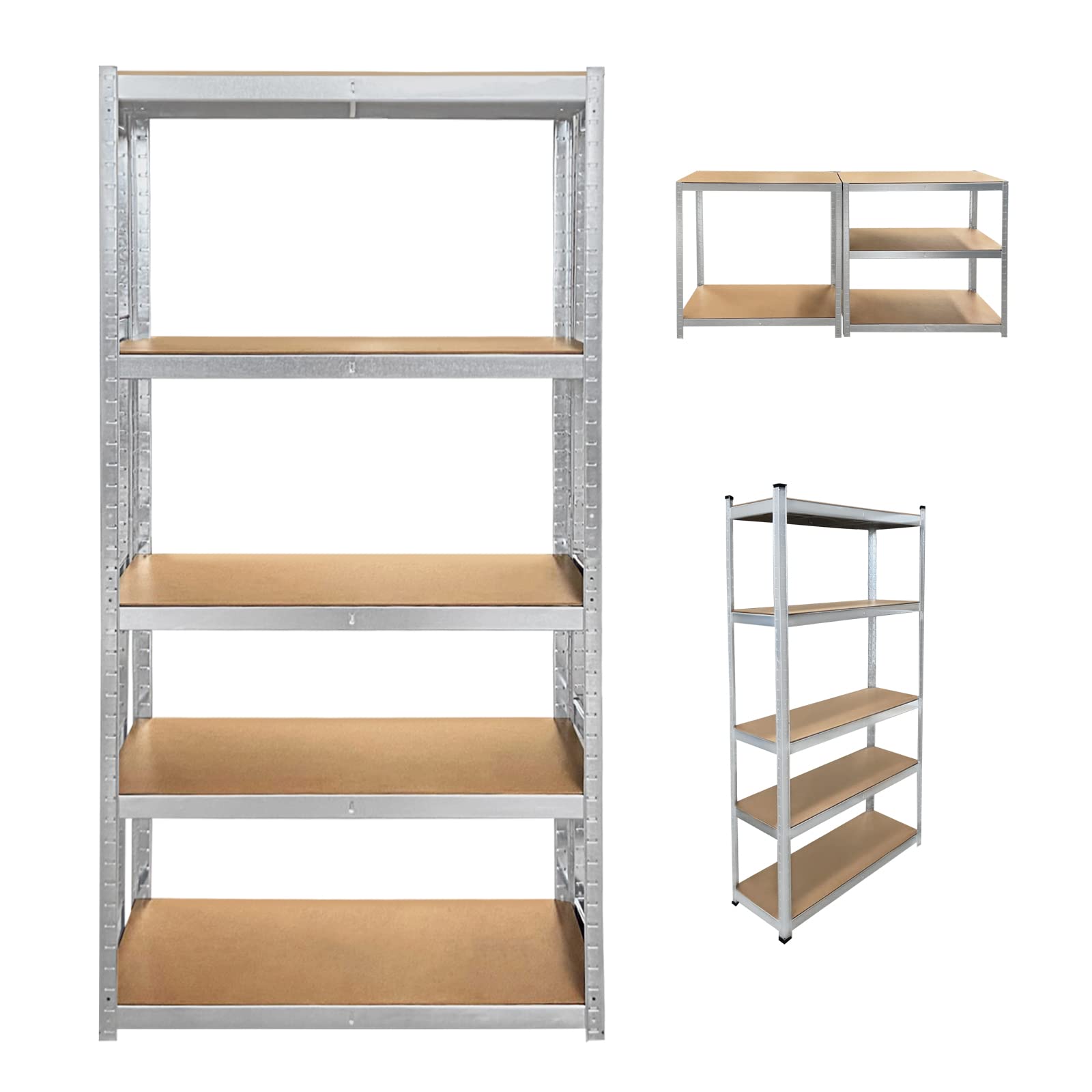 Huini5 Tiers Metal Shelf Unit Storage Shelf Garage Warehouse Shelf, Compact and Easy to Assemble 875Kg Capacity, 180x90x40cm, Galvanized