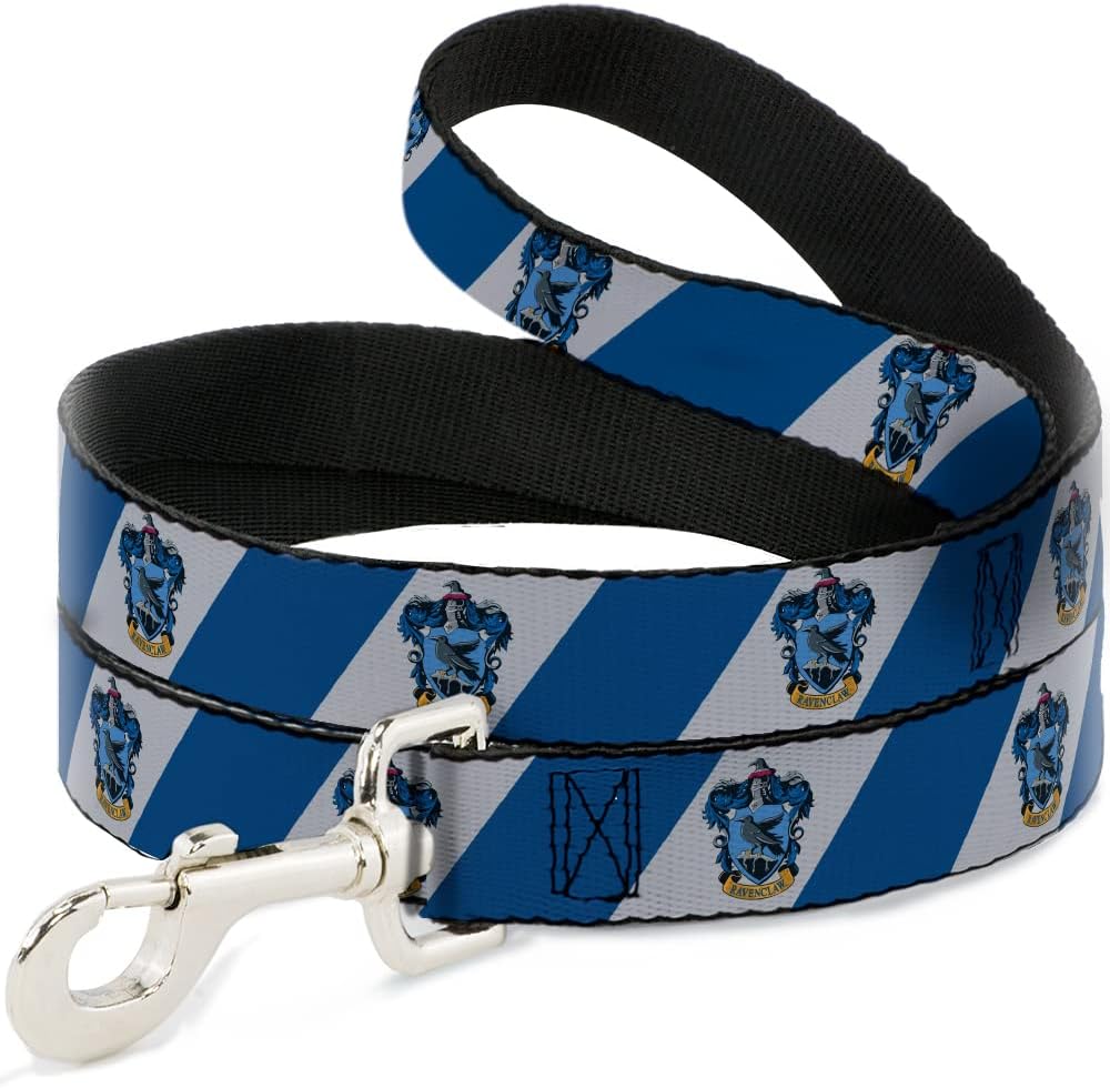 The Wizarding World of Harry Potter Pet Leash, Dog Leash, Ravenclaw Crest Diagonal Stripe Gray Blue, 6 Feet Long 1.5 Inch Wide
