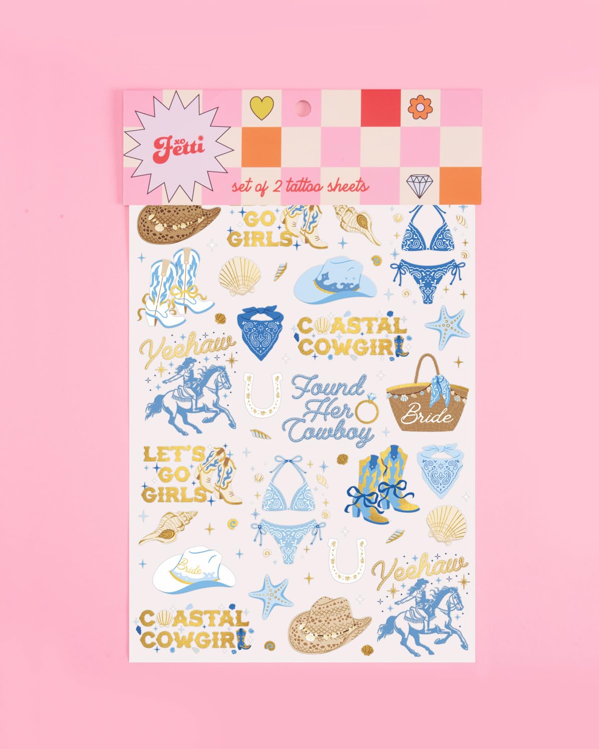 xo, Fetti Coastal Cowgirl Bach - 54 Temporary Tattoos | Bachelorette Party, Beach Bach, Western Theme, Gold Foil