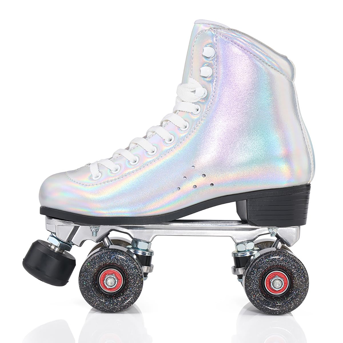 Pattini A Rotelle per Donne Adulte Indoor, Materiale in Microfibra Design A Doppia Fila con 4 Ruote Brillanti, Pattini Rotelle Derby per Ragazze E Ragazzi