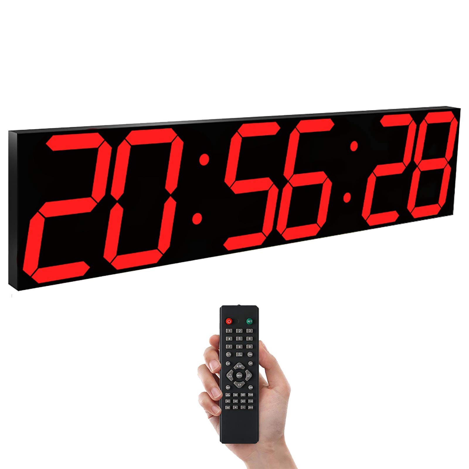 Timer di Fitness Oversize - Orologio da Parete Digitale a LED Multifunzione, cronometro Integrato, Allarme, Timer e Funzione Temp, Memoria di spegnimento, Spina o Ricarica USB (Color : Red)