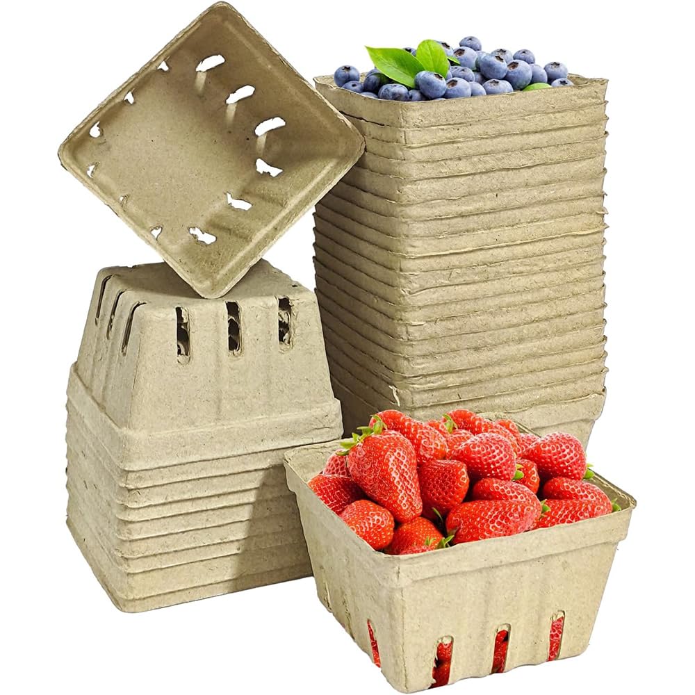 30 Pack Pulp Berry Basket, Molded Paper Fruit Basket for Strawberry Blueberry Raspberry, Vented Produce Container for Farmer Market Indoor Outdoor Fruit Display