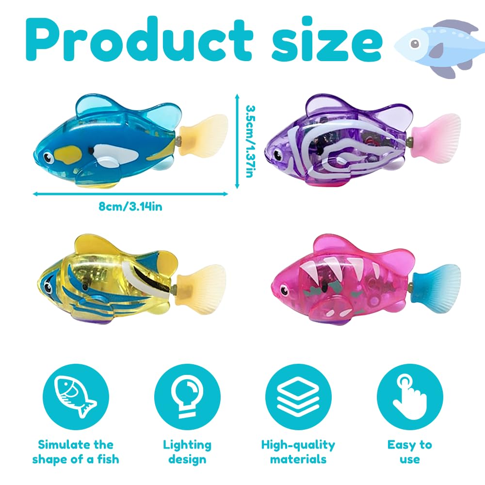 Foreverup 4 Pezzi Pesce Elettronico, Pesce Riutilizzabile Robot, Elettrico con Luminoso, Batterie, Giocattolo Bagno Robofish Riutilizzabile Galleggiante per Animali Domestici pour Enfants