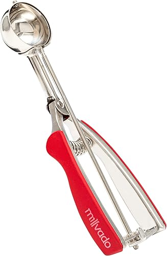 Millvado Cuchara para helado con gatillo cuchara redonda de acero inoxidable para helado, masa de galletas, melón, etc. - Plato de alimentos con