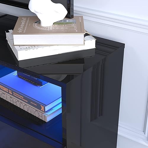 Miniatura 3 de St.Mandyu Soporte de TV LED para TV de 50/55/60 pulgadas, Mesa de Televisión Moderna Centro de Medios con Cajón y Luces LED, Centro de Negro