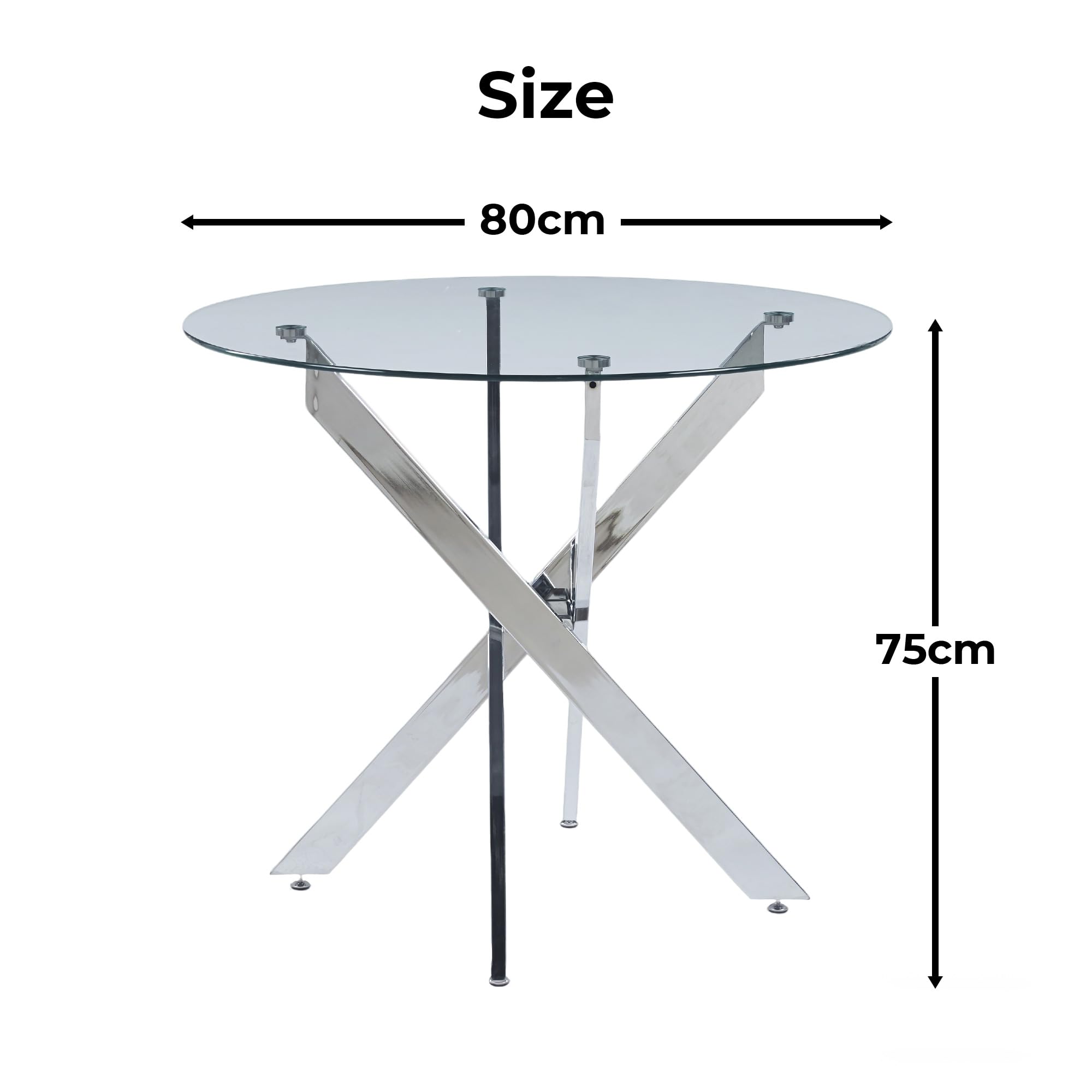 STAPERFO Table à manger ronde en verre trempé de 80 cm - Table de cuisine moderne avec croisillons argentés - Table de salle à manger peu encombrante pour 2 à 4 personnes - Argenté