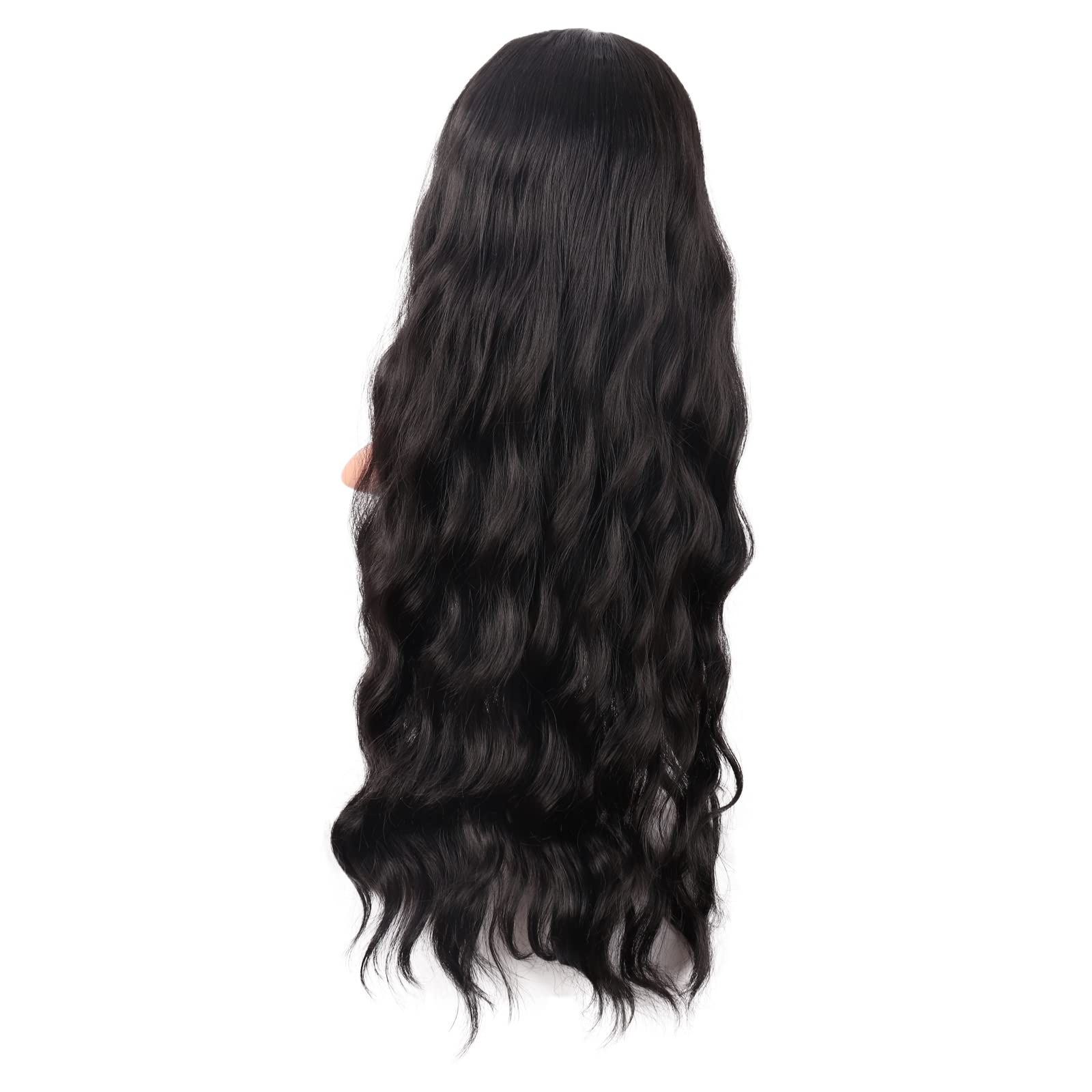 MapofBeauty 28 Pulgada/70 cm Largo Wavy Pelucas Middle Part Sintética Fibras Rizo Cabello Reemplazo Peluca Para Fiesta de Cosplay Diario (Negro) - 5