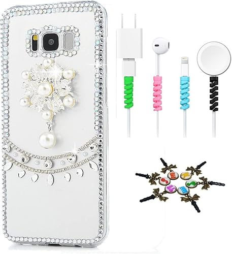 Miniatura 5 de STENES Sparkle - Carcasa para Samsung Galaxy S21 Ultra (4 unidades, hecha a mano, diseño de hojas de perlas brillantes en 3D, color dorado