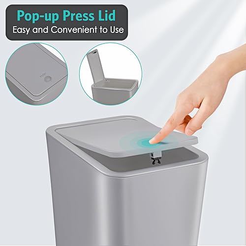 Miniatura 3 de Kssvzz Paquete de 3 cubos de basura pequeños para baño con tapa, cubo de basura delgado de 10 litros2.6 galones, a prueba de perros, papelera de
