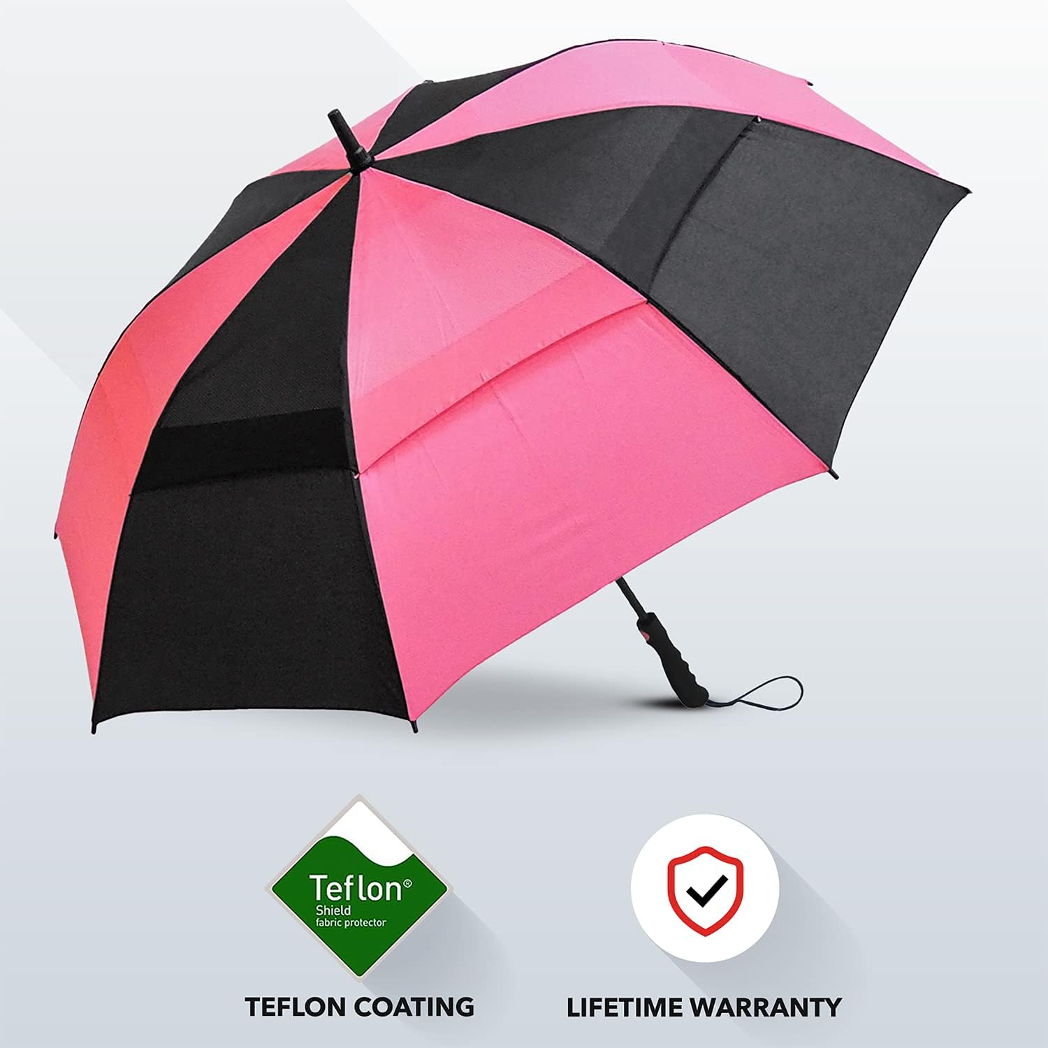 Repel Umbrella Golf Umbrella - 60" Vented Double Canopy with Triple Layered Reinforced Fiberglass Ribs and Teflon Coating, Auto Open