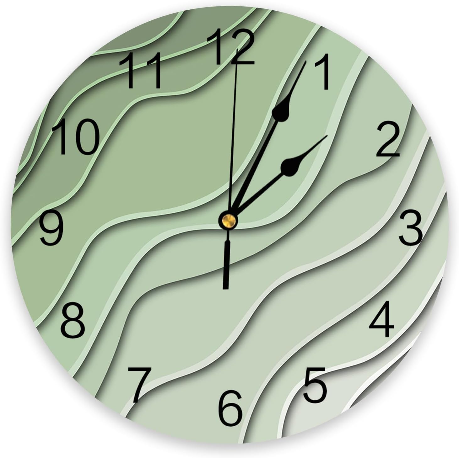 Wall Clock 12 Inch Silent Non-Ticking, Sage Green Ripple Lines Ombre Round Decorative Clock for Living Room Bedroom Kitchen School Easy to Read Battery Operated Mute Clock