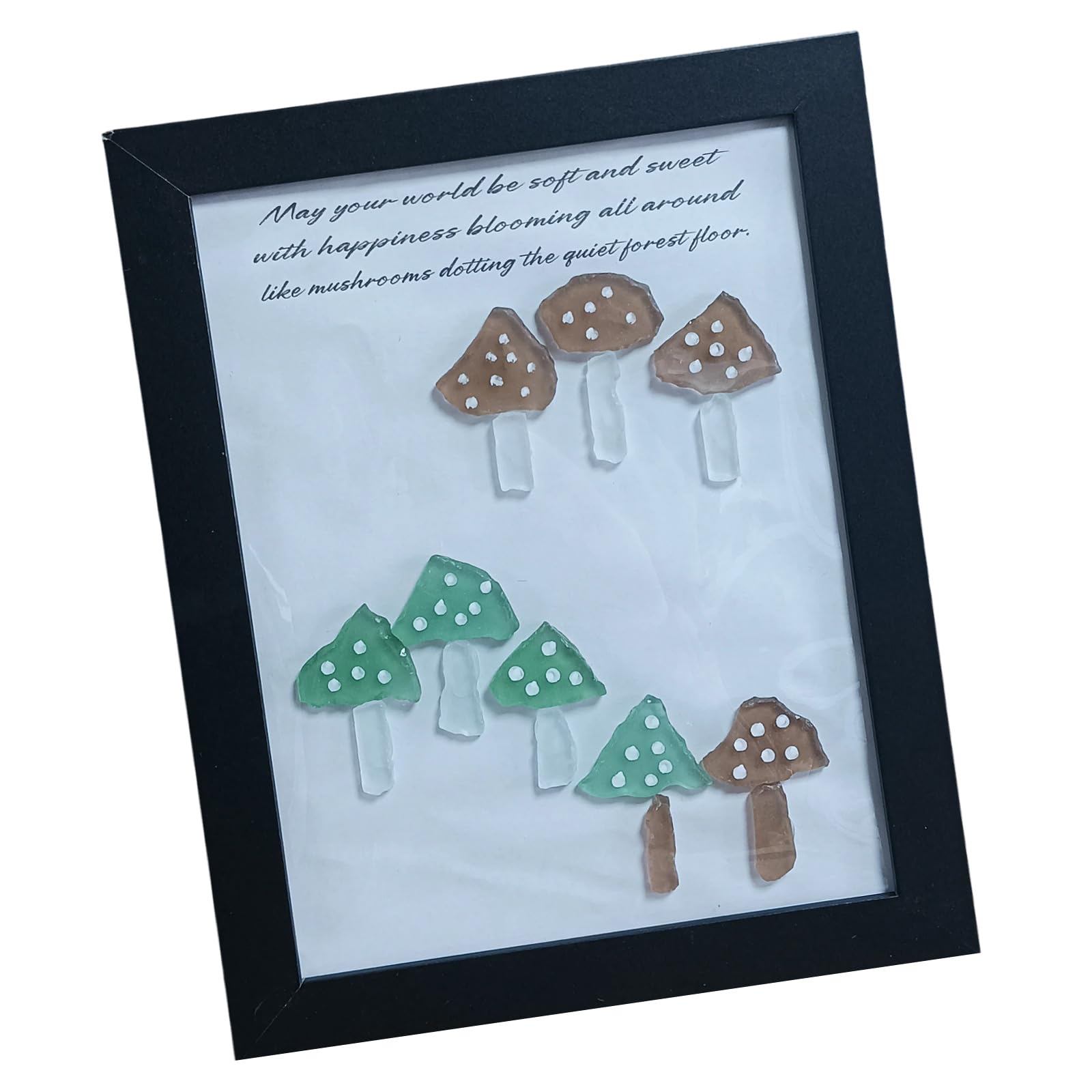 Piceioep Multicolored Mushroom Themed Wall Art Sea Glass Framed Tabletop Ornament Home Decors for Birthday Holiday Gift Giving Coastal Themed Home Decors