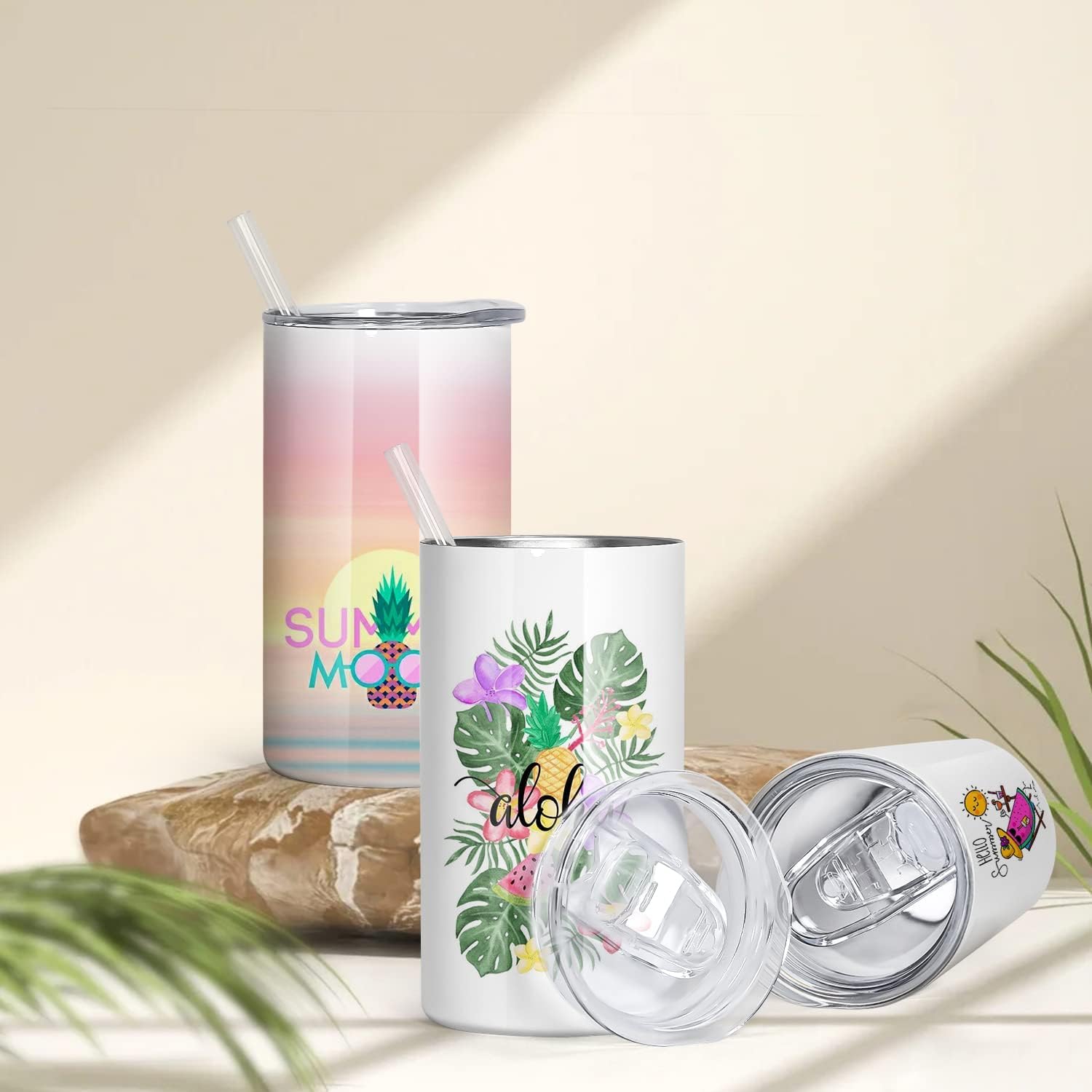 sweet grain Sublimationsbecher aus Edelstahl, gerade, doppelwandig, Vakuum, 6 Stück, weiß, Kinder-Sublimationsgläser, Rohlinge mit Deckel und Strohhalmen, für selbstgemachtes Geschenk, Kaffee, Tee,