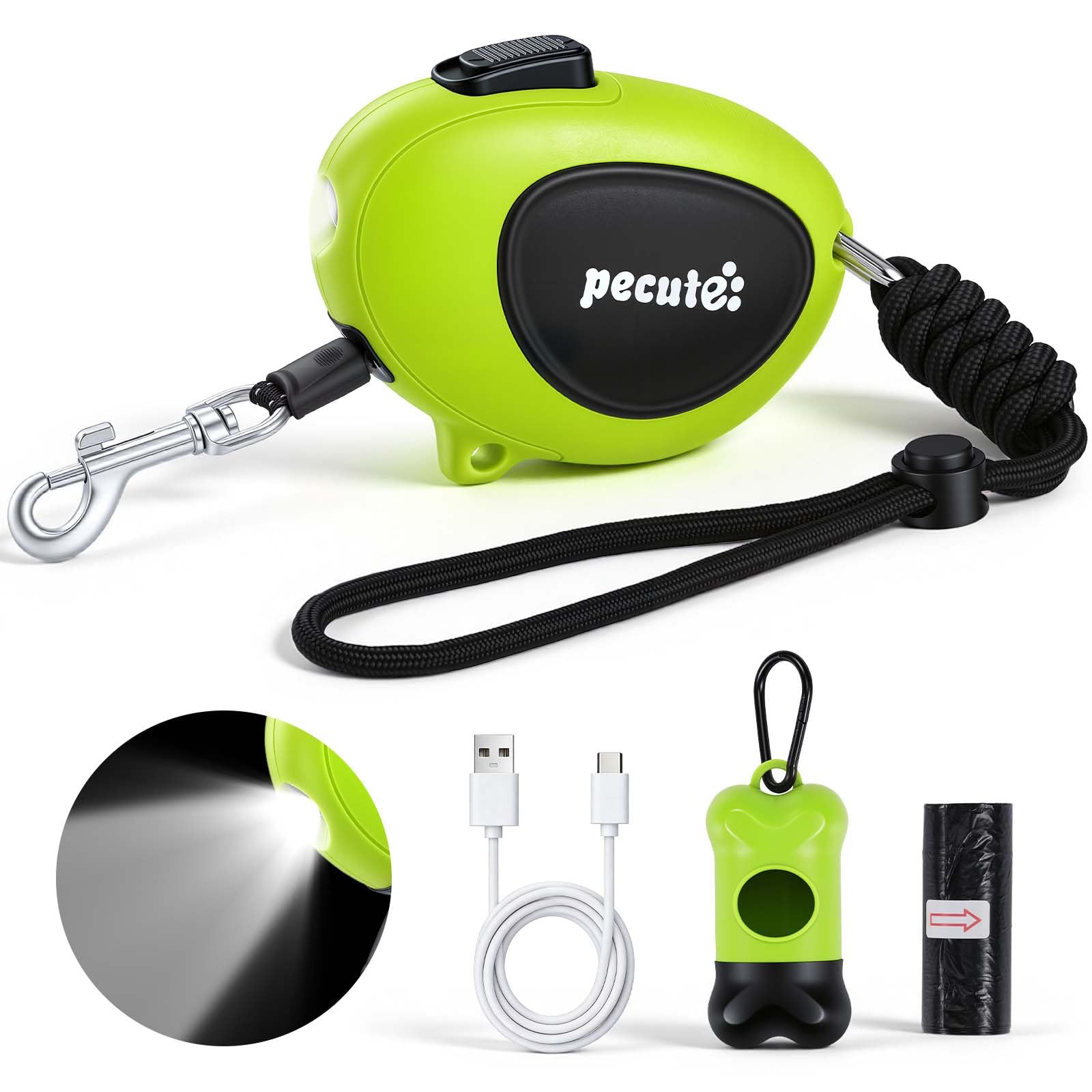 Pecute Correa Perro Extensible para Perros Pequeños 2.7 Metros con LED
