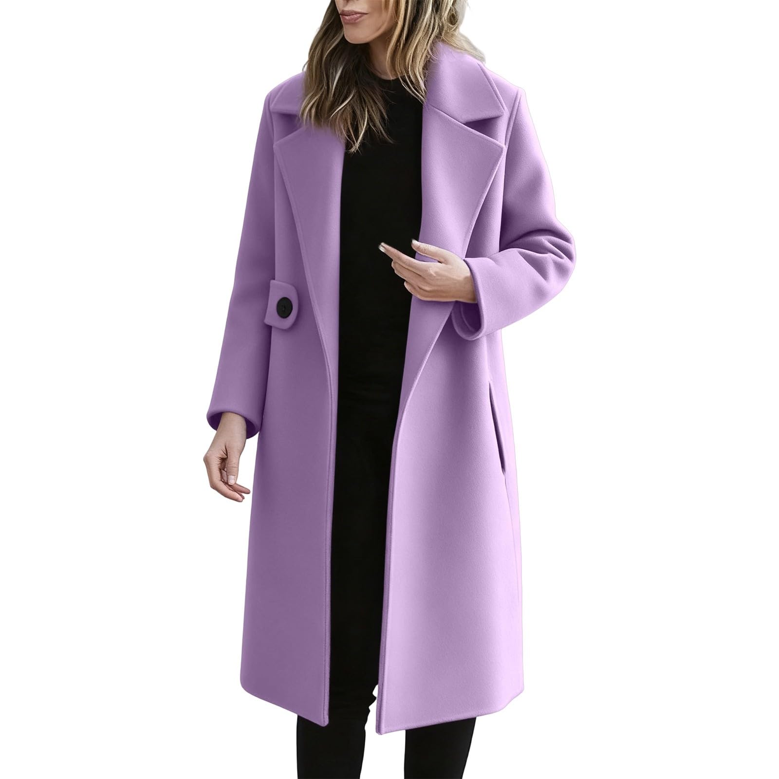 Mischgewebe-Übermantel, langreihiger Trenchcoat, warme Winterbekleidung für Damen (Purple, XL)