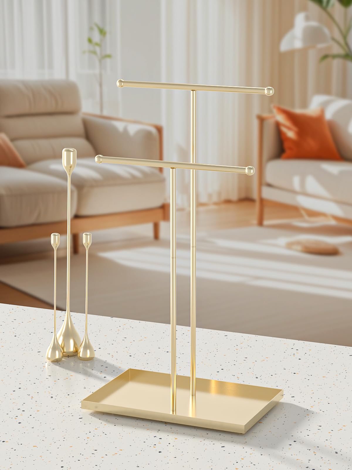 Coward 2-stöckiger Metall-Halskettenständer, Gold, für Damen - Moderner Schmuckhalter mit 2 Fächern und 2 Schubladen, ideal für Heimdekoration und Schmuck-Organizer