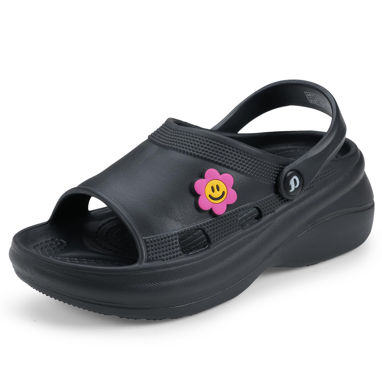 Women's Classic Smiley Charm Clogs/Sandals with Adjustable Back Strap for Adult| Comfortable & Lightweight | Stylish & Anti-Skid| Casual Waterproof Everyday Mules Girls Ladies D-539