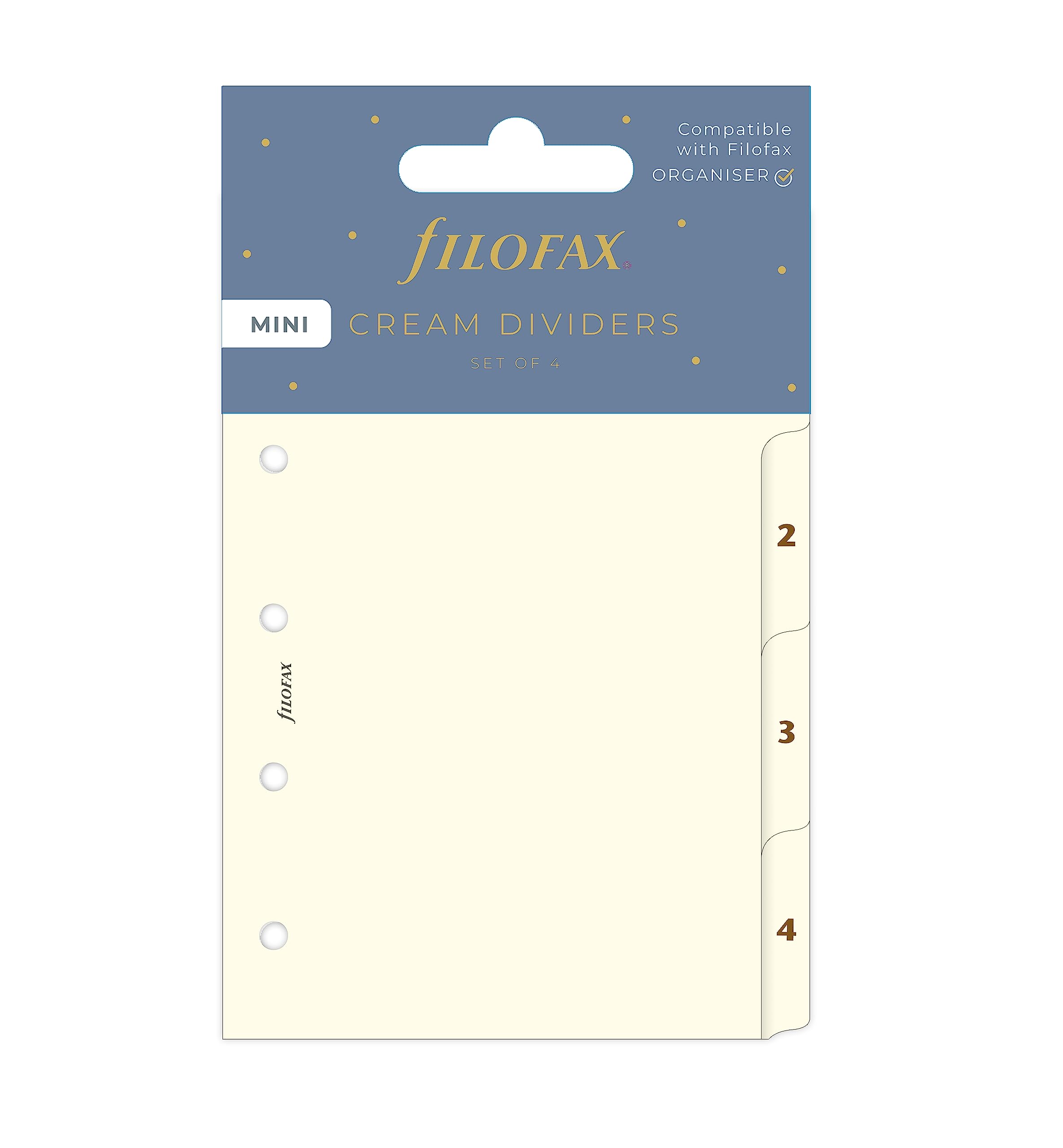 Filofax Mini size Numbered 4-Part Index Cream Divider Organiser Insert 132875