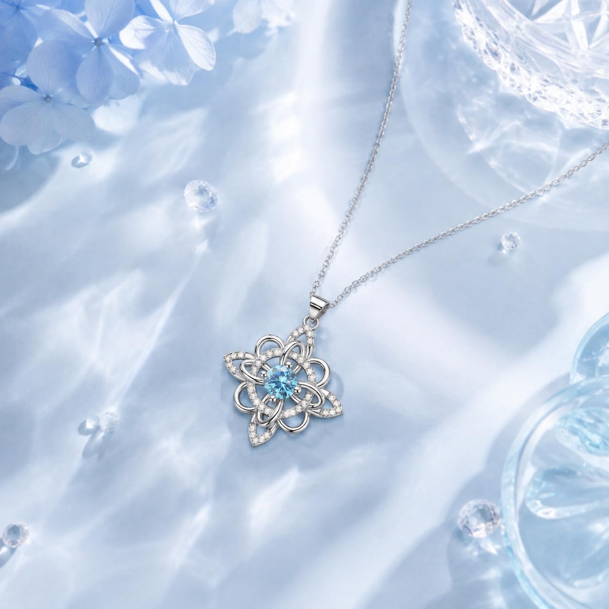 Empha Keltischer Knoten Halskette 925 Sterling Silber Blauer Zirkonia Hexenknoten Amulett Anhänger Wicca Wikinger Schutz Schmuck Geschenk für Damen