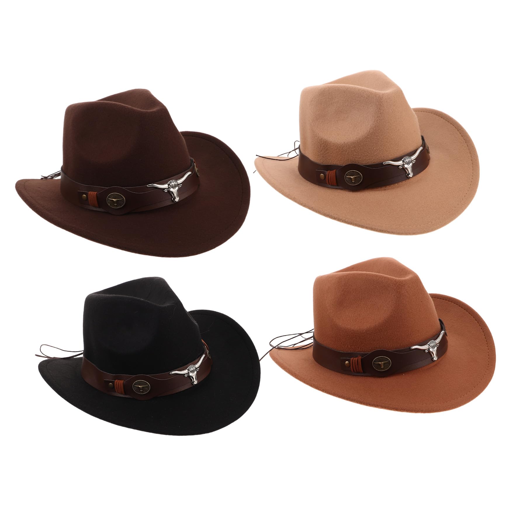 4pezzi Cappello Western Uomo Fibbia Regolabile Cappello Cowboy Unisex per Stagione Calda e Festival Realizzato in Morbido