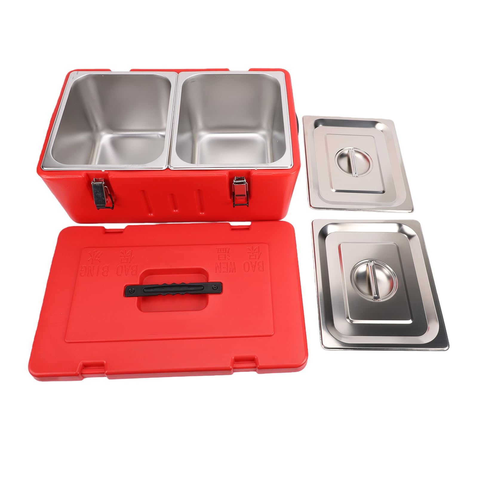Portador de Bandejas de Alimentos Aislado con 2 Bandejas de Acero Inoxidable, Contenedor de Alimentos Aislado Comercial, Servidor de Buffet de Comida Caliente Fría Aislada