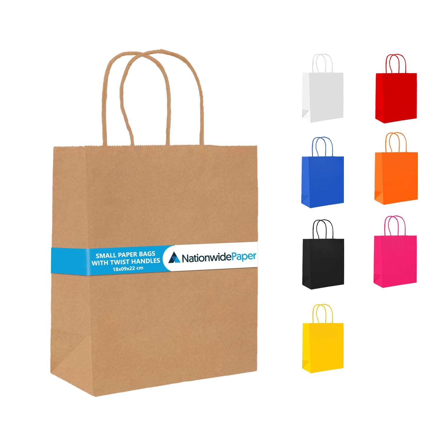 Nationwide Paper Case of 500 Brown Paper Party Bags Present Bag Kraft Paper Bags with Handles, Thick Kraft Bag for Kids, Present, Candy, Cookie, Celebrations, Baby Shower, Birthday (18x9x22cm) โ image 1