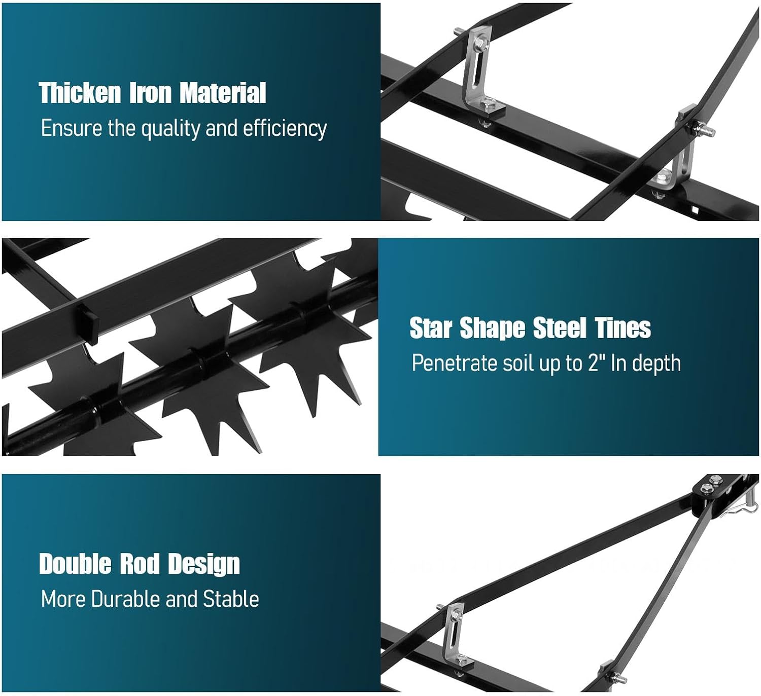 Manual Lawn Aerator, Soil Mower Hitch with 200 lbs Weight Capacity, 32 inches Rolling Aerator Lawn Tool, for Lawns, Yards, Gardens, Farms & Green Spaces