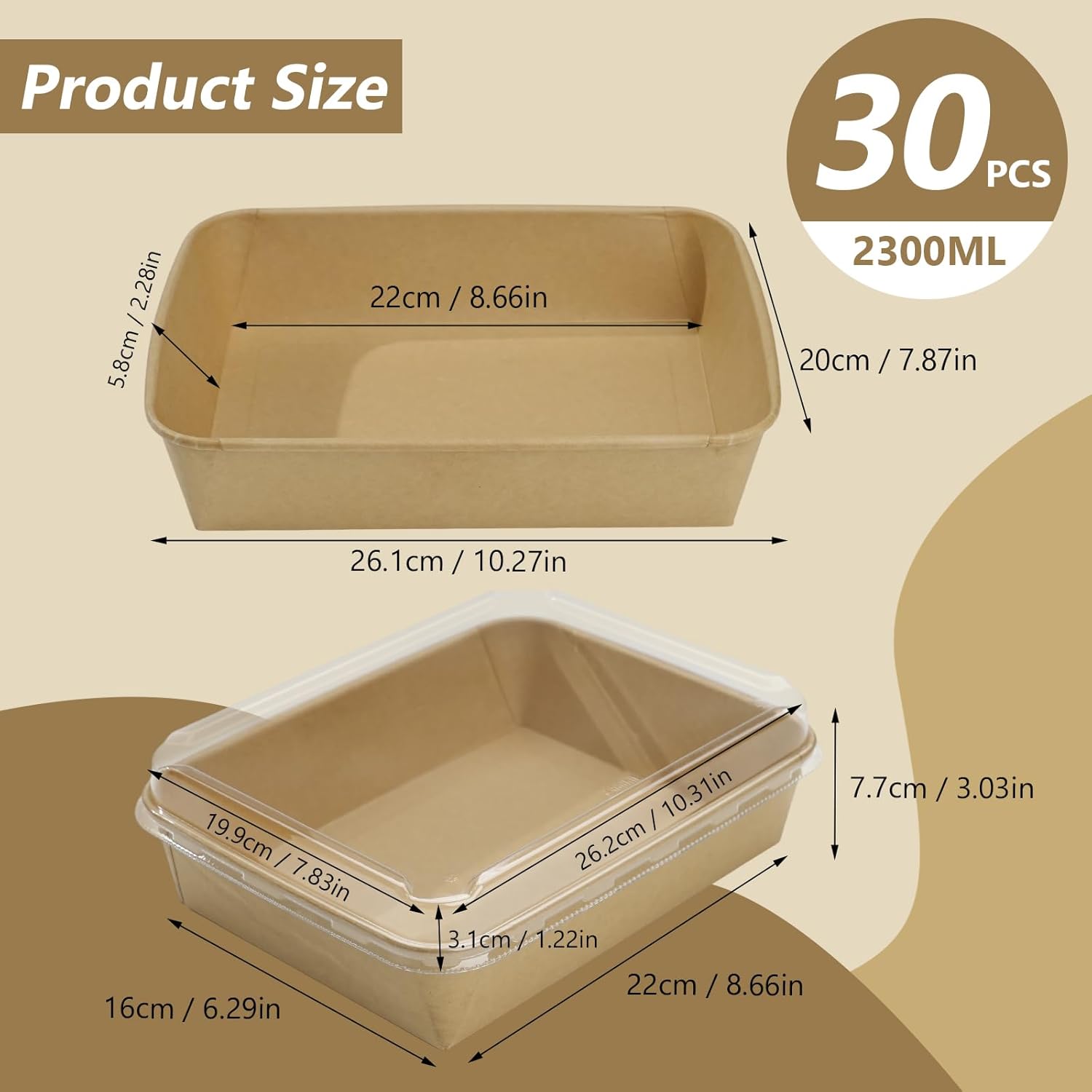 30 Pack 78 oz Large Charcuterie Boxes with Clear Lids, 10 x 8 x 3 Inch Bakery Take Out Containers, Disposable Food Containers with Lids for Meal Prep, Cookies, Dessert, Cupcakes, Pastries,