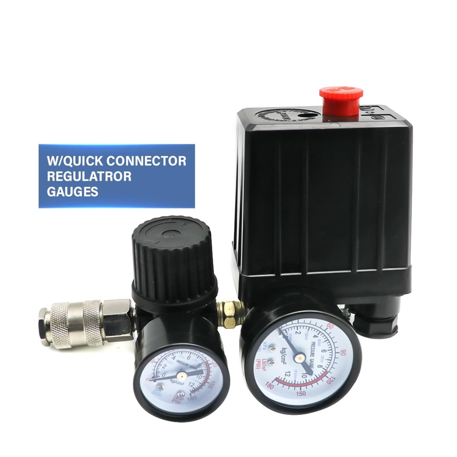 Regulador de Presión, Interruptor de Control de presión de bomba de compresor de aire, 4 puertos, 220/380V, regulador de alivio del colector, válvula de Control de 30-120PSI con manómetro(220)