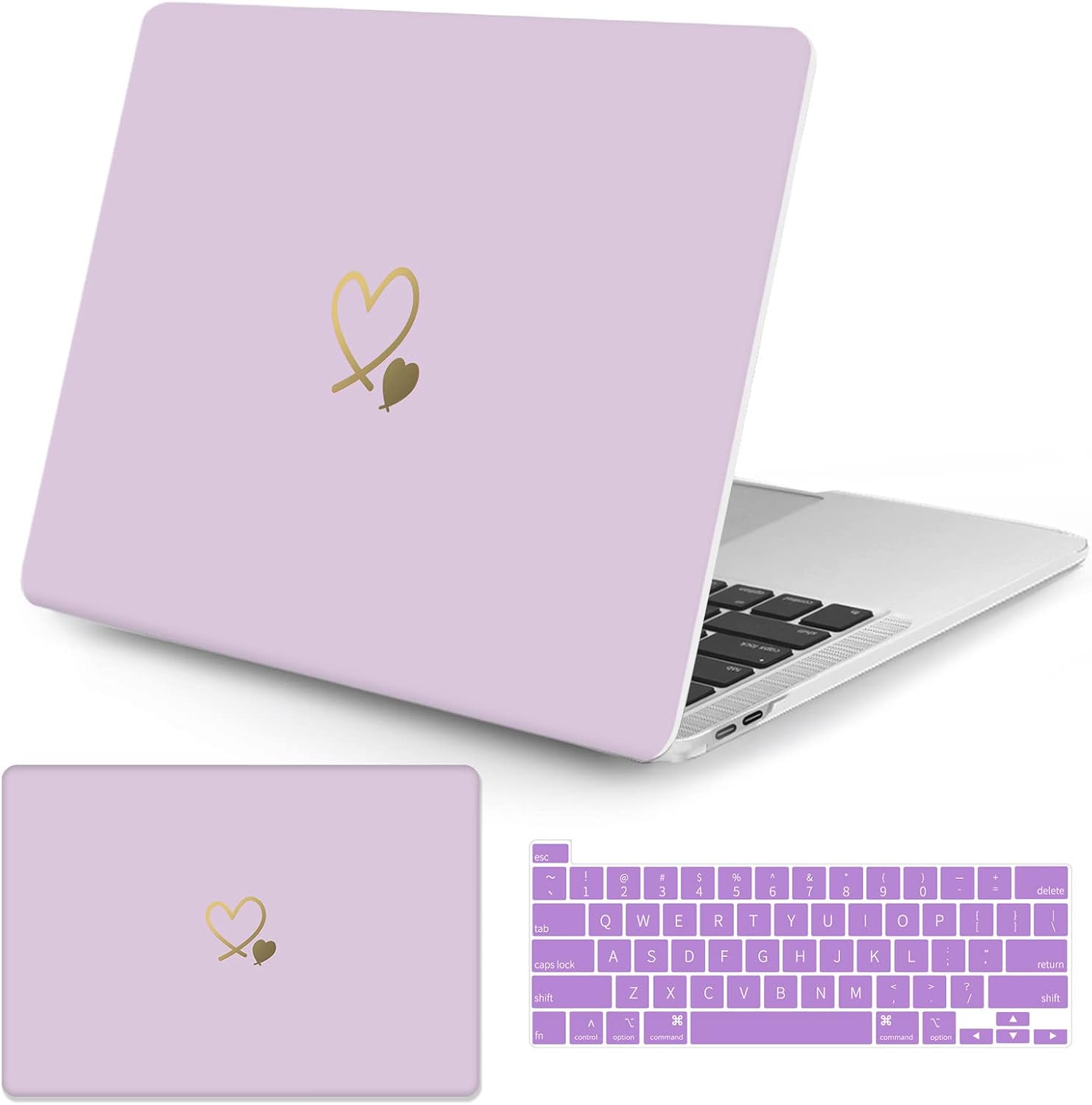 Watbro Compatible with MacBook Pro 13 inch Case 2020 2019 2018 2017 Release M1 A2338/A2289/A2251/A2159/A1989/A1706/A1708, Cute Heart Plastic Hard Shell Case & Keyboard Cover,Golden Love