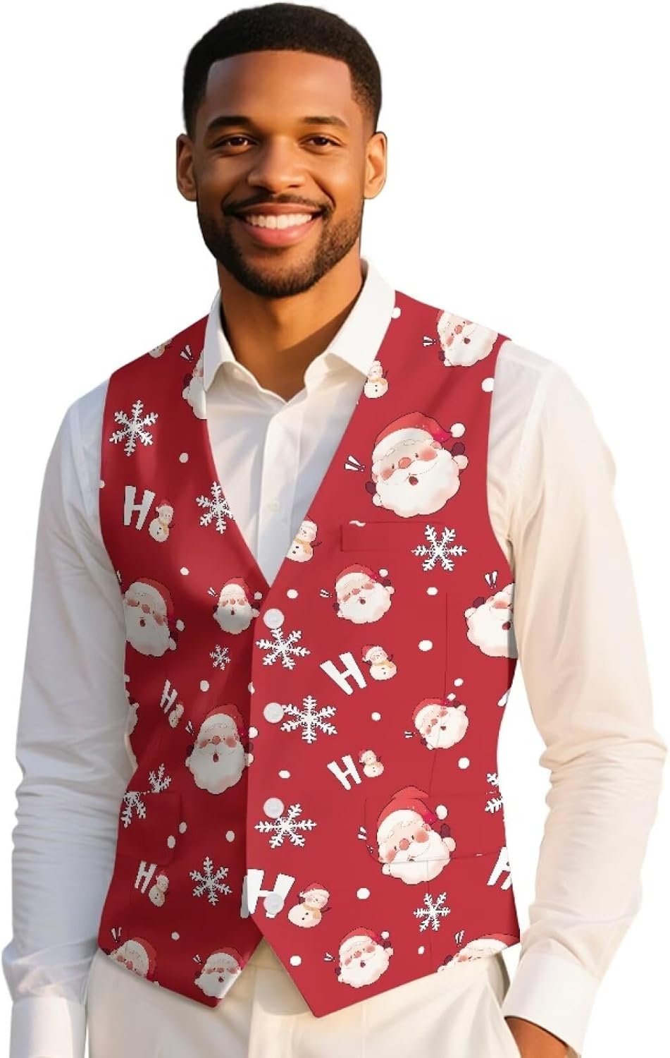 Men Christmas Suit Vest Lightweight Men's Vests for Party Banquet Winter V-Neck Mens Waistcoat with Two Pcokets