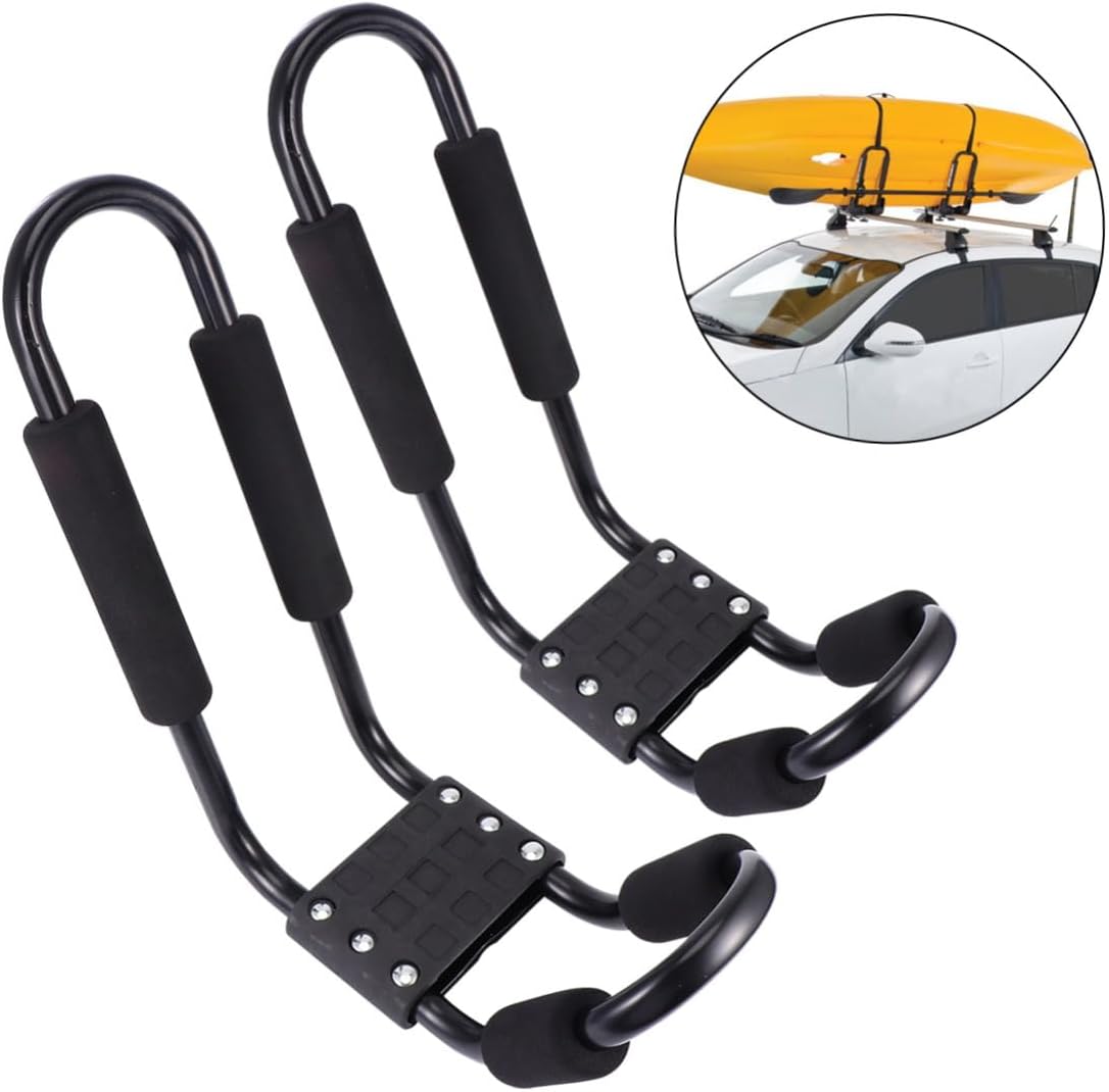 VANZACK Detachable Kayak Car Roof Rack 2pcs Set with Luggage Shelf for SUV Canoe Carrier, Black Steel Frame for Outdoor Kayaking and Canoe Transport